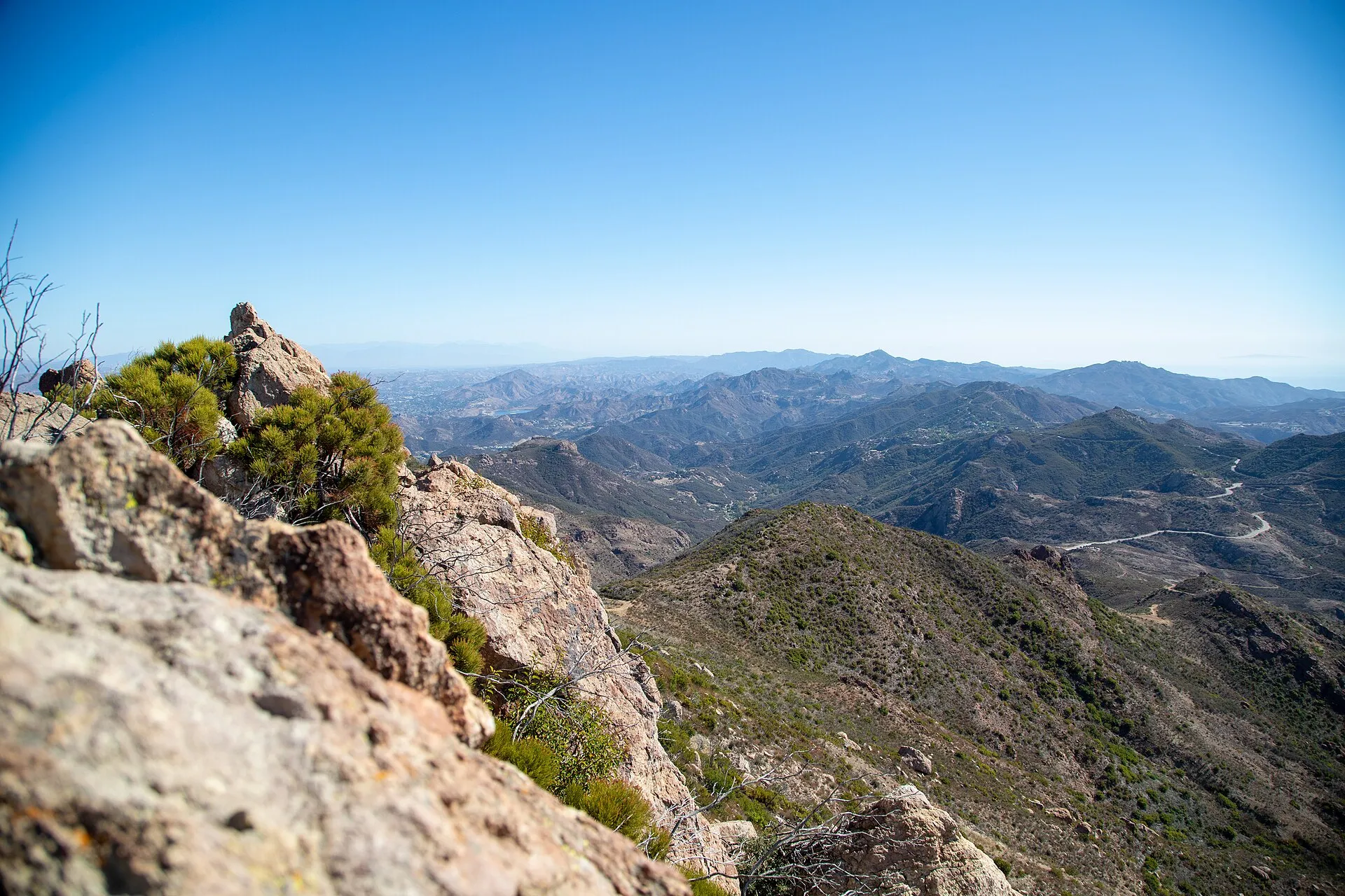 Layered ridges of the Santa Monica Mountains seen from volcanic summit rocks